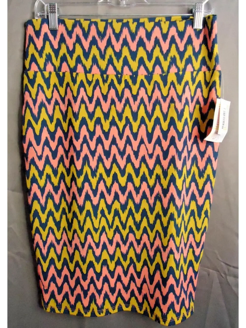 LuLaRoe Cassie Chevron Print Pencil Skirt Pink & Yellow Size Med Stretch New
